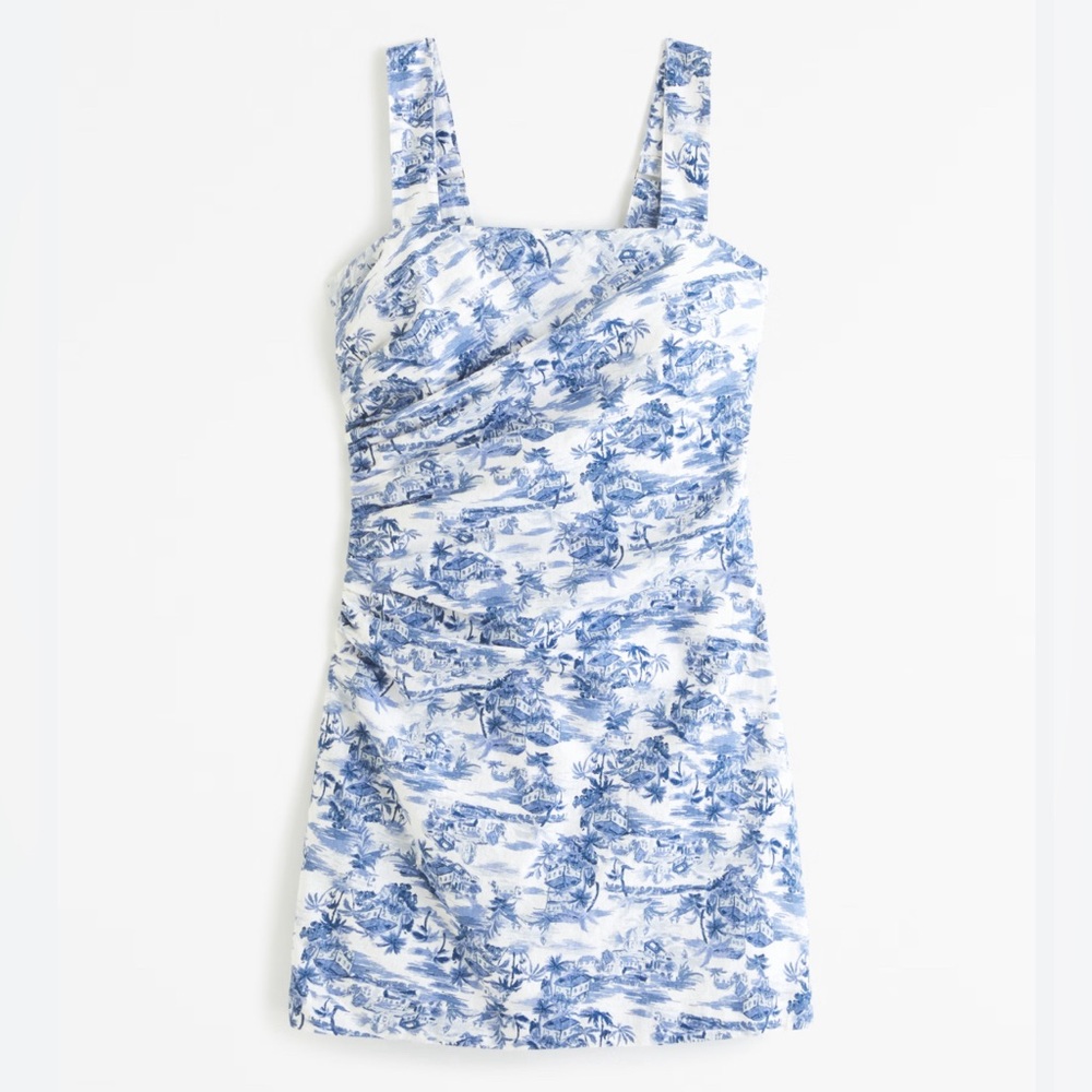 Abercrombie Linen Blend Square neck Ruched Mini Dress